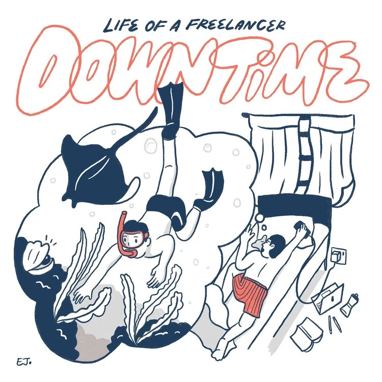 Life of a Freelancer illustration showing creative work and everyday life